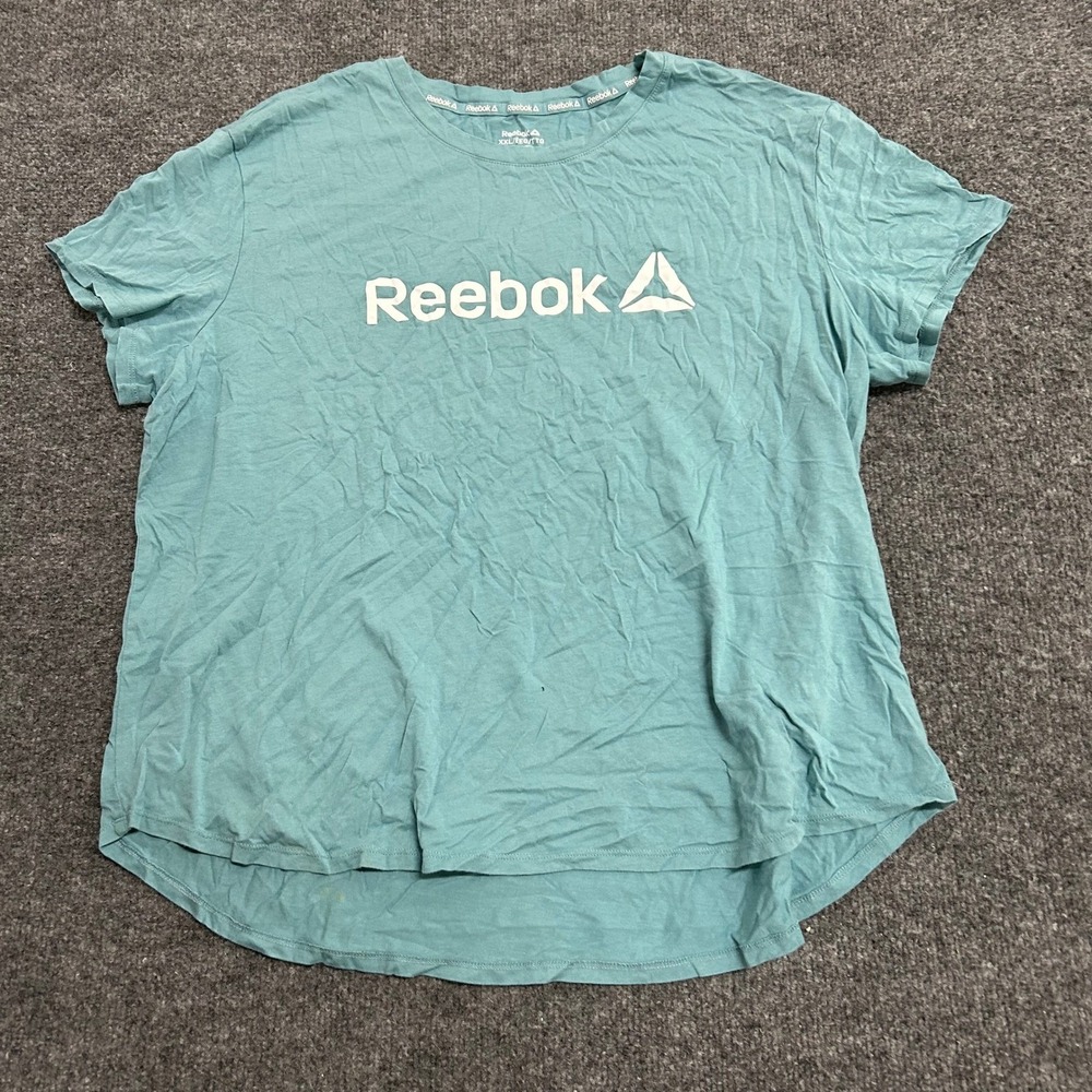 Reebok T-Shirt Womens Size XXL Teal Green Graphic Logo Short Sleeve Athletic Tee